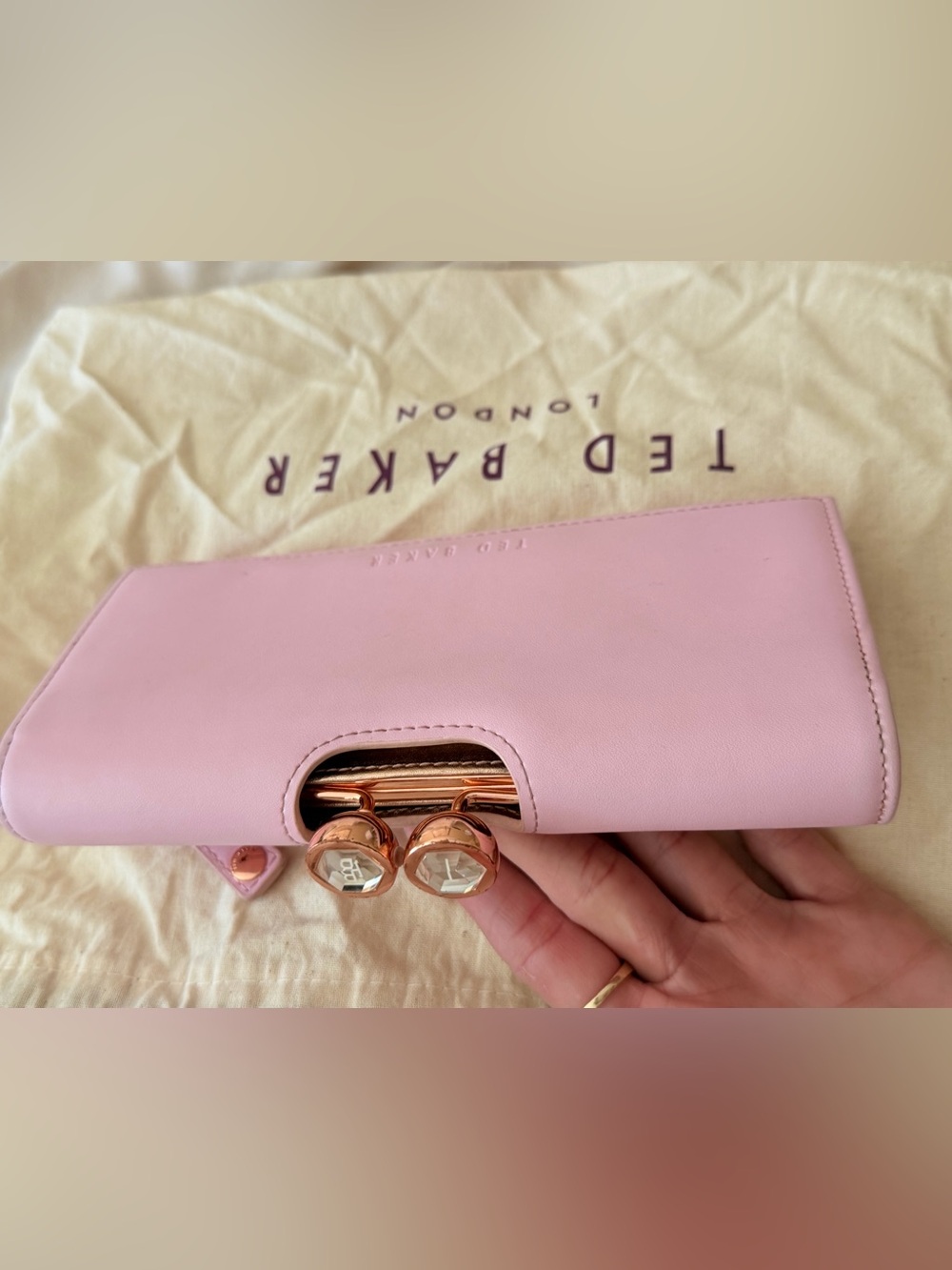 Ted Baker Pink Clutch with Crystal-Accent Kiss Lock